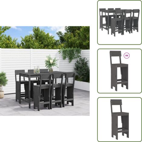 Set da bar - vidaXL Set Bar da Giardino 7 pz Grigio in Legno Massello di Pino - Legno massello