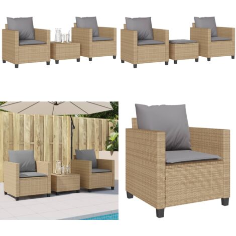 Set da Bistrò 3 pz con Cuscini Beige in Polyrattan - Sedie da giardino - Cuscini da seduta