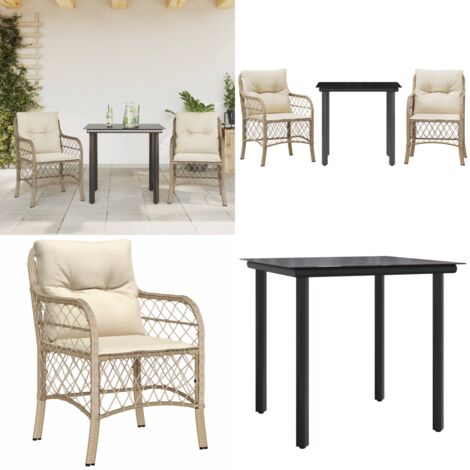 Set da Bistrò 3 pz con Cuscini Beige in Polyrattan - Sedie da giardino - Tavolo da esterno