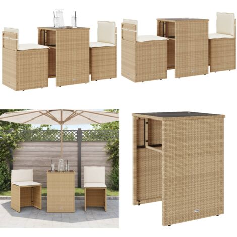 Set da Bistrò 3 pz con Cuscini Beige in Polyrattan - Sedie da giardino - Tavolo da giardino