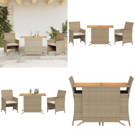 Set da Bistrò 3 pz con Cuscini Beige in Polyrattan - Sedie da giardino - Tavolo da giardino