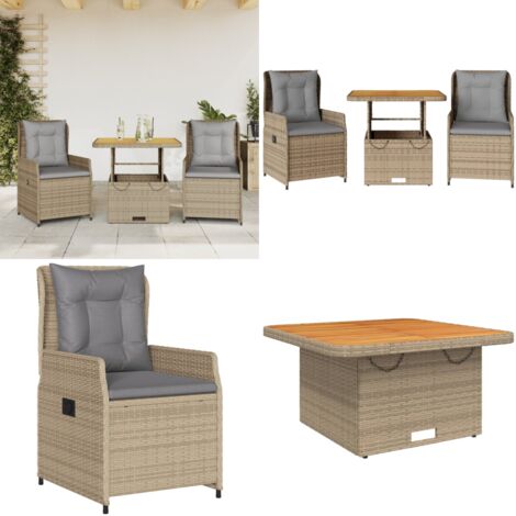 Set da Bistrò 3 pz con Cuscini Beige in Polyrattan - Sedie da giardino - Tavolo da giardino