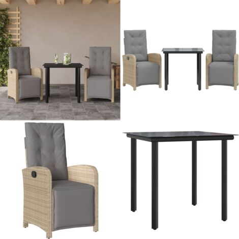 Set da Bistrò 3 pz con Cuscini Beige in Polyrattan - Tavolo da giardino - Cuscini da seduta