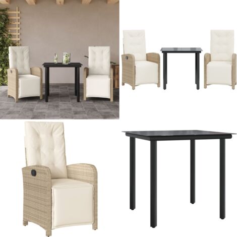 Set da Bistrò 3 pz con Cuscini Beige in Polyrattan - Tavolo da giardino - Cuscini da seduta