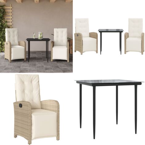 Set da Bistrò 3 pz con Cuscini Beige in Polyrattan - Tavolo da giardino - Cuscini da seduta