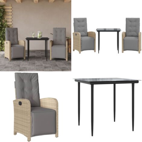 Set da Bistrò 3 pz con Cuscini Beige in Polyrattan - Tavolo da giardino - Cuscini da seduta