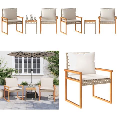 Set da Bistrò 3 pz con Cuscini Beige Misto Polyrattan e Acacia - Tavolo da giardino - Sedie da giardino