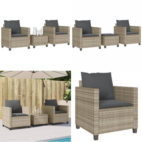 Set da Bistrò 3 pz con Cuscini Grigio Chiaro in Polyrattan - Sedie da giardino - Cuscini da seduta