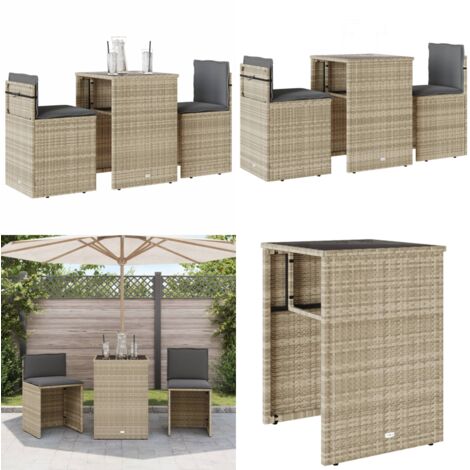 Set da Bistrò 3 pz con Cuscini Grigio Chiaro in Polyrattan - Sedie da giardino - Tavolo da giardino