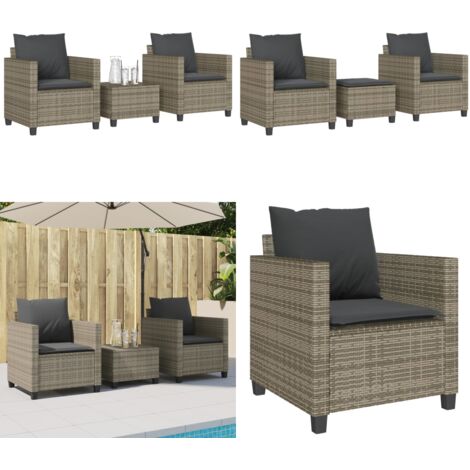 Set da Bistrò 3 pz con Cuscini Grigio in Polyrattan - Sedie da giardino - Cuscini da seduta