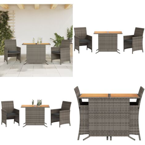 Set da Bistrò 3 pz con Cuscini Grigio in Polyrattan - Sedie da giardino - Tavolo da giardino