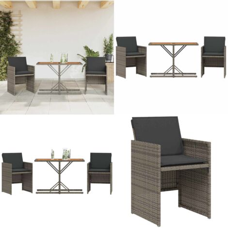 Set da Bistrò 3 pz con Cuscini Grigio in Polyrattan - Sedie da giardino - Tavolo da giardino