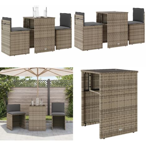 Set da Bistrò 3 pz con Cuscini Grigio in Polyrattan - Sedie da giardino - Tavolo da giardino