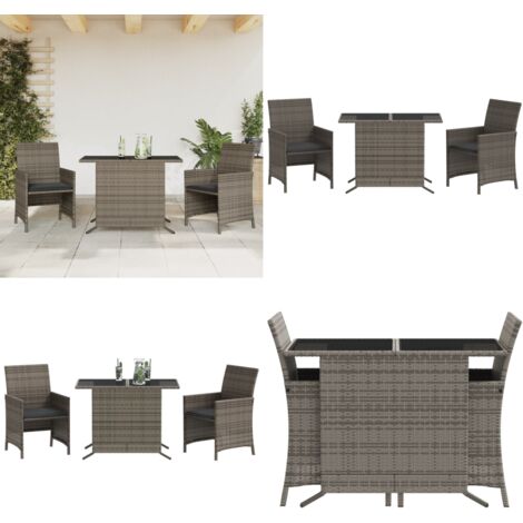 Set da Bistrò 3 pz con Cuscini Grigio in Polyrattan - Sedie da giardino - Tavolo da giardino
