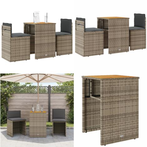 Set da Bistrò 3 pz con Cuscini Grigio in Polyrattan - Sedie da giardino - Tavolo da giardino