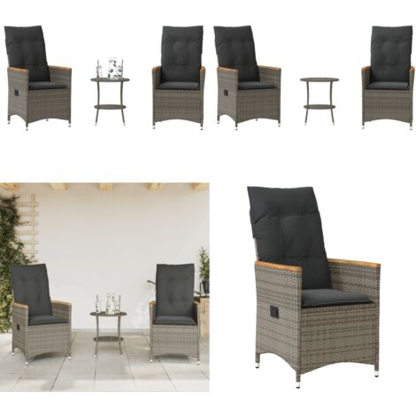 Set da Bistrò 3 pz con Cuscini Grigio in Polyrattan - Sedie da giardino - Tavolo da giardino