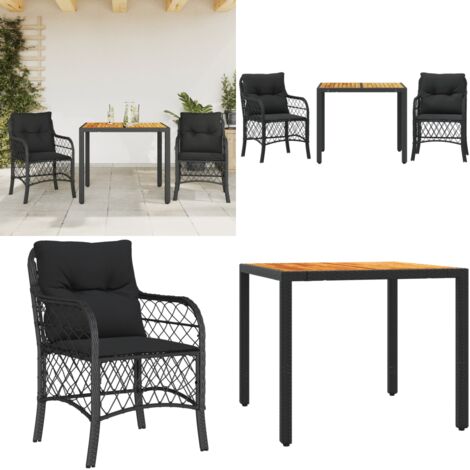 Set da Bistrò 3 pz con Cuscini Nero in Polyrattan - Sedie da giardino - Tavolo da giardino