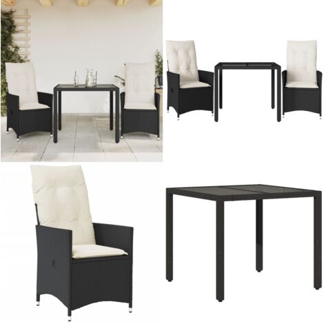 Set da Bistrò 3 pz con Cuscini Nero in Polyrattan - Sedie da giardino - Tavolo da giardino