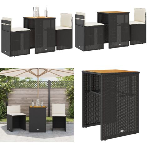 Set da Bistrò 3 pz con Cuscini Nero in Polyrattan - Sedie da giardino - Tavolo da giardino