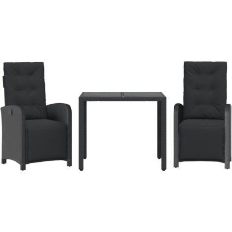 Set da Bistrò 3 pz con Cuscini Nero in Polyrattan vidaXL