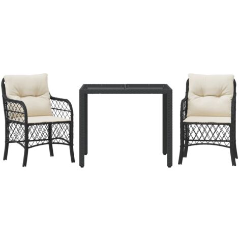Set da Bistrò 3 pz con Cuscini Nero in Polyrattan vidaXL