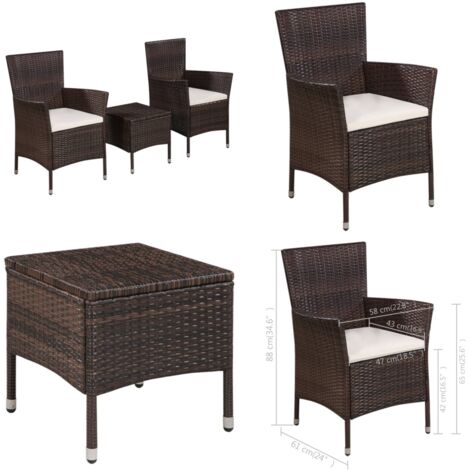 Set da Bistro 3 pz in Polyrattan Marrone - Rattan - Tavolo da bistro