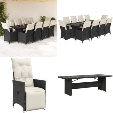 Set da Bistrò da Giardino 11 pz con Cuscini Nero in Polyrattan - Sedie da giardino reclinabili - Tavolo da giardino