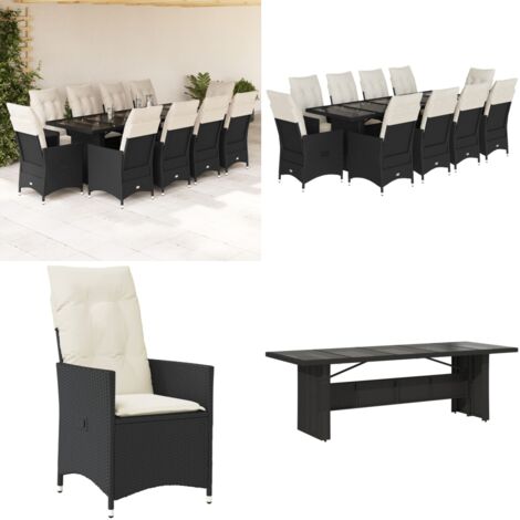 Set da Bistrò da Giardino 11 pz con Cuscini Nero in Polyrattan - Sedie da giardino reclinabili - Tavolo da giardino