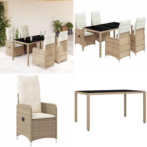 Set da Bistrò da Giardino 5 pz con Cuscini Beige in Polyrattan - Sedie da giardino reclinabili - Tavolo da giardino