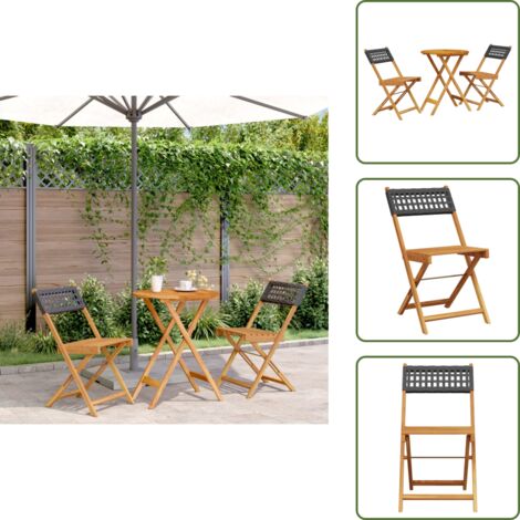 Set da bistrò - vidaXL Set da Bistrot 3 pz Nero in Polyrattan e Legno Massello - Tavolo pieghevole