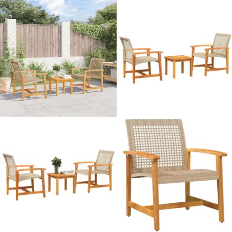 Set da Bistrot 3 pz Beige in Polyrattan e Legno di Acacia - Tavolo da giardino - Sedie da giardino