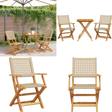 Set da Bistrot 3 pz Beige in Polyrattan e Legno Massello - Sedie da giardino - Mobili da esterno