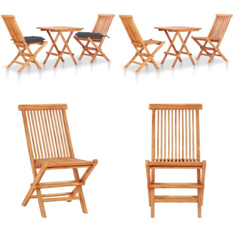 Set da Bistrot 3 pz con Cuscini Antracite in Massello di Teak - Tavolo da giardino - Sedie da giardino