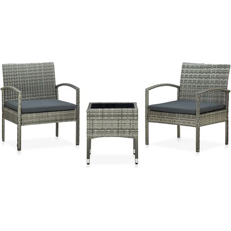 Set da Bistrot 3 pz con Cuscini in Polyrattan Grigio vidaXL