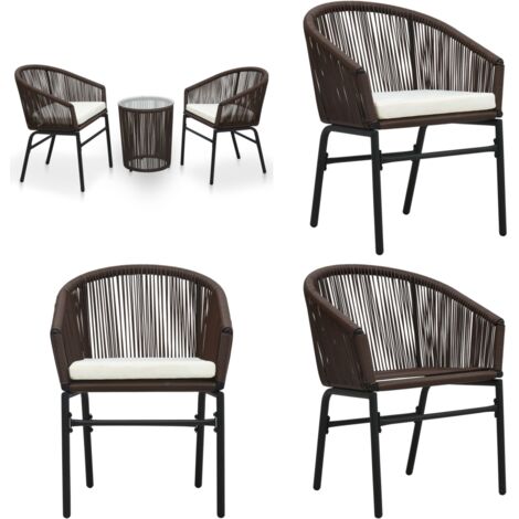 Set da Bistrot 3 pz con Cuscini in Polyrattan Marrone - Sedie da giardino - Tavolino da giardino
