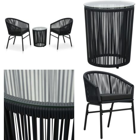 Set da Bistrot 3 pz con Cuscini in Polyrattan Nero - Sedie da giardino - Tavolino da giardino