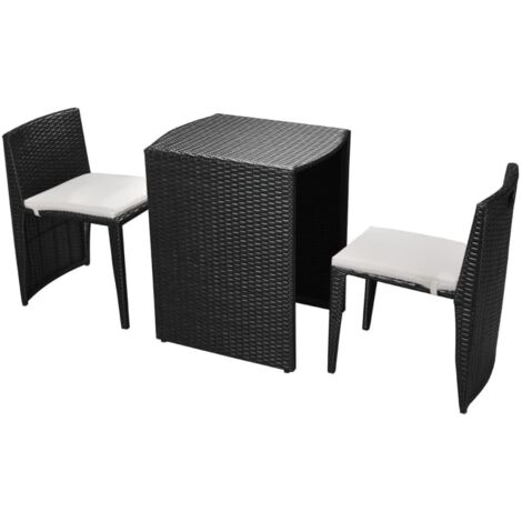 Set da Bistrot 3 pz con Cuscini in Polyrattan Nero vidaXL