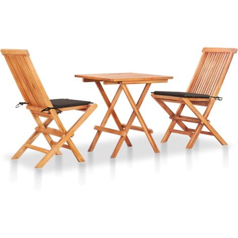 Set da Bistrot 3 pz con Cuscini Talpa in Legno Massello di Teak vidaXL
