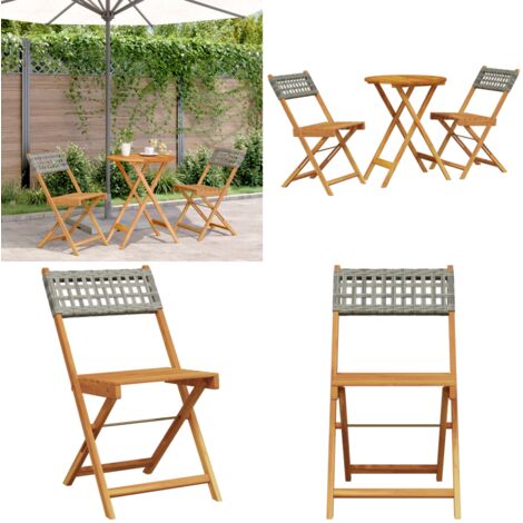 Set da Bistrot 3 pz Grigio in Polyrattan e Legno Massello - Sedie da giardino - Mobili da esterno