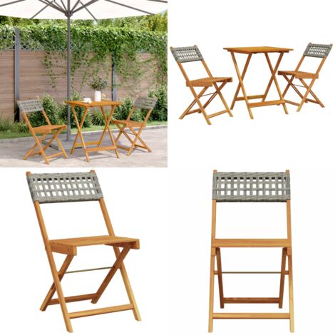 Set da Bistrot 3 pz Grigio in Polyrattan e Legno Massello - Sedie da giardino - Mobili da esterno