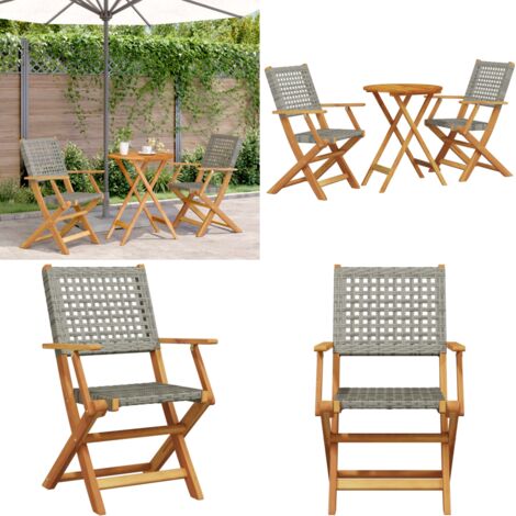 Set da Bistrot 3 pz Grigio in Polyrattan e Legno Massello - Sedie da giardino - Mobili da esterno