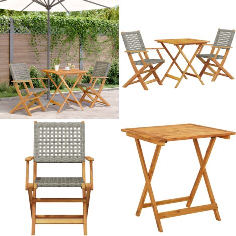 Set da Bistrot 3 pz Grigio in Polyrattan e Legno Massello - Sedie da giardino - Mobili da esterno