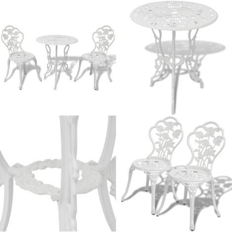 Set da Bistrot 3 pz in Alluminio Pressofuso Bianco - Sedie da giardino - Tavolo da bistro