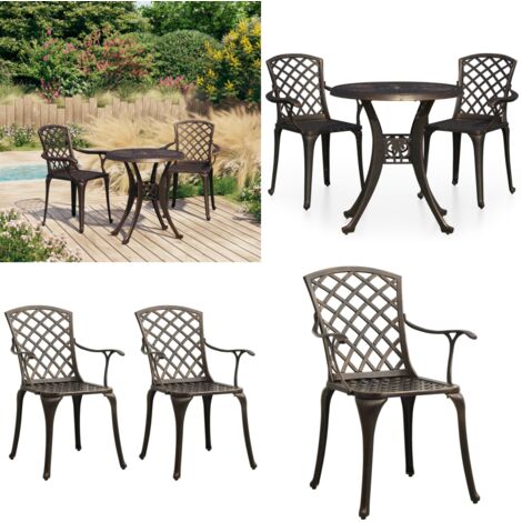 Set da Bistrot 3 pz in Alluminio Pressofuso Bronzo - Sedie da esterno - Tavolo da esterno