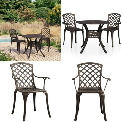 Set da Bistrot 3 pz in Alluminio Pressofuso Bronzo - Sedie da giardino - Tavolo da giardino