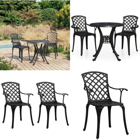 Set da Bistrot 3 pz in Alluminio Pressofuso Nero - Sedie da esterno - Tavolo da giardino