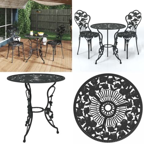 Set da Bistrot 3 pz in Alluminio Pressofuso Nero - Sedie da giardino - Tavolo da bistro