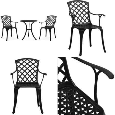 Set da Bistrot 3 pz in Alluminio Pressofuso Nero - Sedie da giardino - Tavolo da esterno