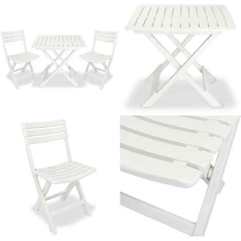 Set da Bistrot 3 pz in Plastica Bianco - Tavolo da giardino - Sedie da giardino