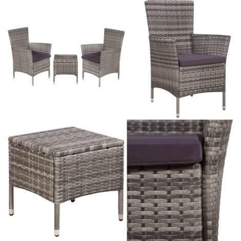 Set da Bistrot 3 pz in Polyrattan Grigio - Rattan - Tavolo da bistro